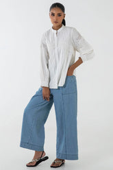 Stitched White Printed Shirt